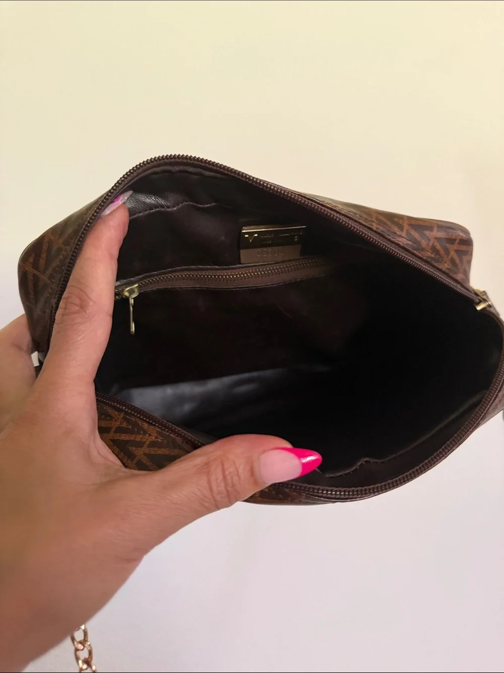 Valentino Brown Monogram clutch with Gold Hardware